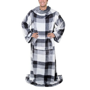 Snuggie Men's 2-in-1 Reversible Wearable Blanket Gray Plaid